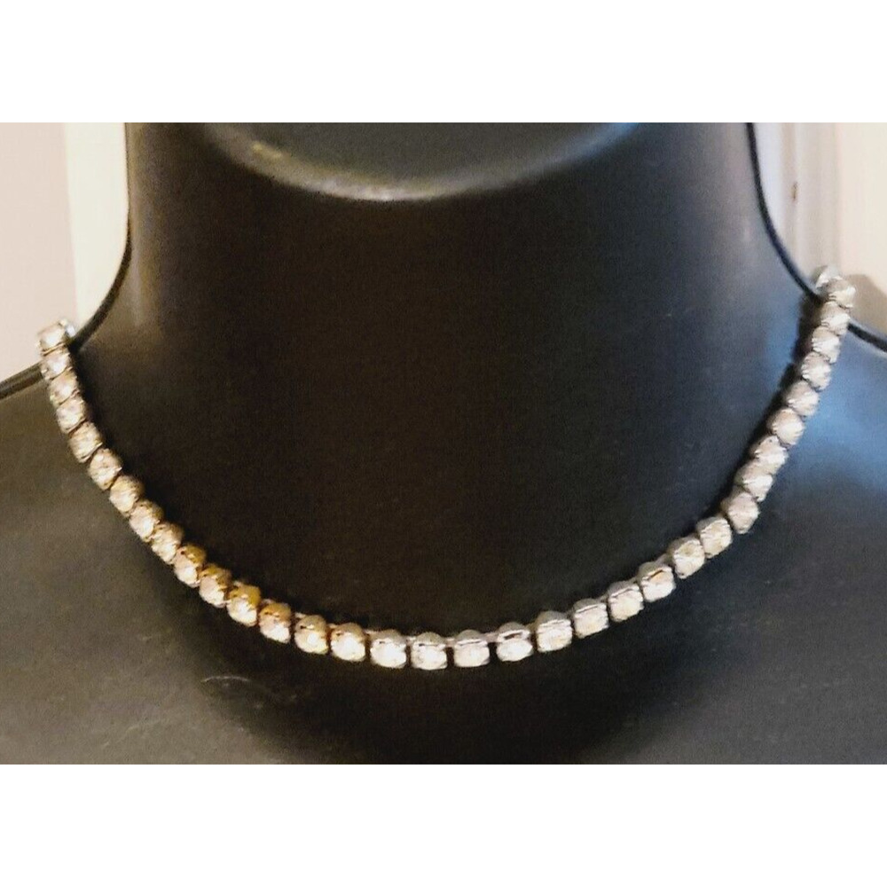 Vintage Rhinestone Necklace 14" Silver-tone, Clear Glass Wedding‎ Prom wh03-19